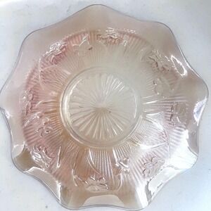 Jeannette Iris Herringbone Marigold Carnival Glass Bowl Mid Century‎ Ruffled Rim